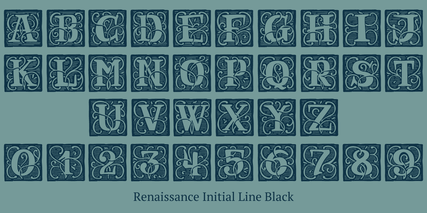 Beispiel einer Renaissance Initial Light Black-Schriftart